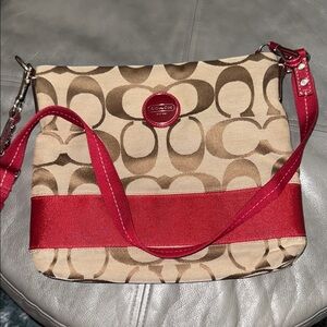 Coach Red and Brown Canvas Crossbody Bag